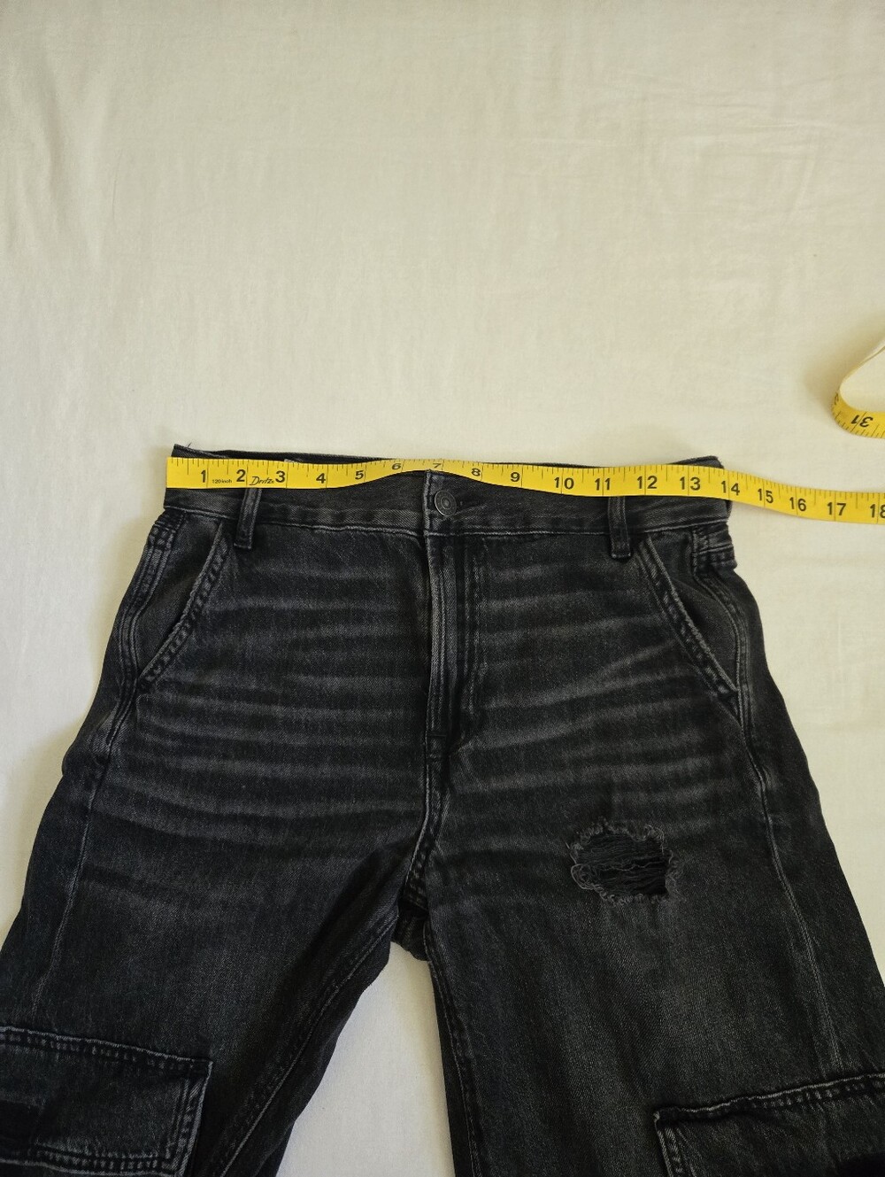 American Eagle Super High Rise Baggy Wide Leg Jeans Cargo Black Size 0 Short - Picture 12 of 12
